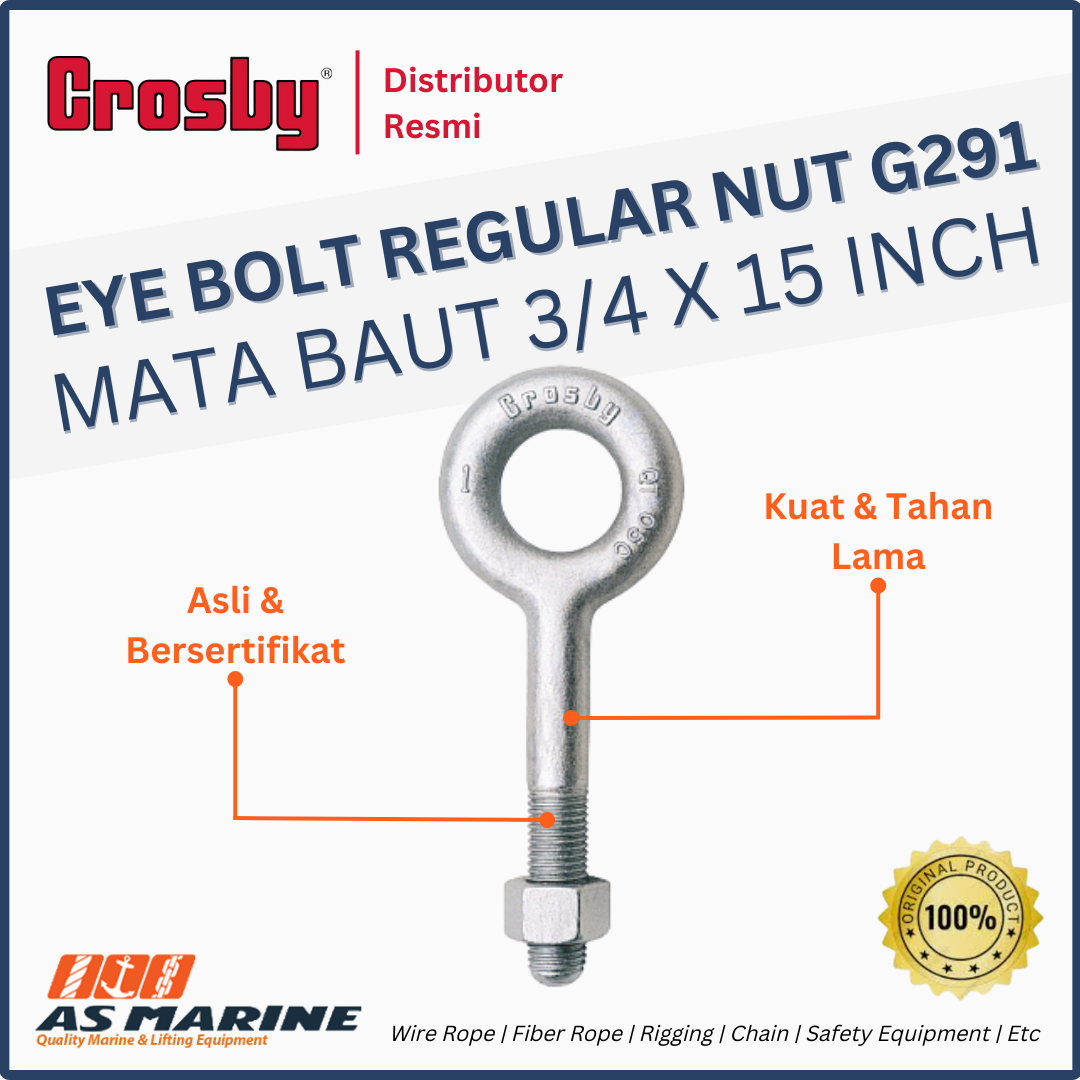 crosby usa eye bolt atau mata baut g291 regular nut 3/4 x 15 inch